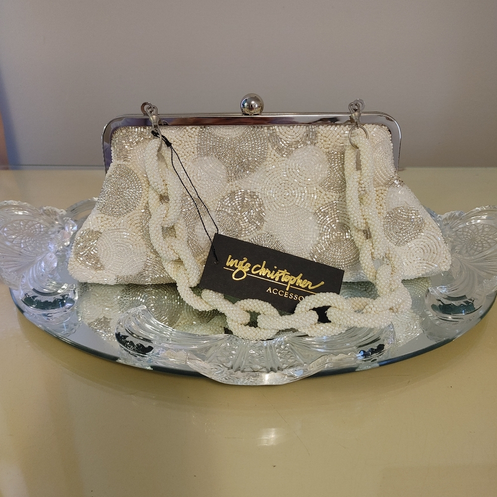 Vintage Inge Christopher pearl/silver beaded bag